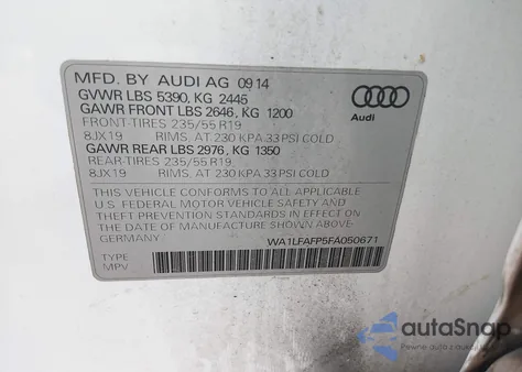2015 Audi Q5 2.0T Premium z USA, uszkodzony, nr VIN WA1LFAFP5FA050671